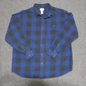 Blue Mountain Men's Flannel Button Up Shirt Long Sleeve Blue Plaid XLT
